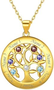 U7 Tree of Life Necklace for 7 Best Friend/Sibling/Brother/Family Jewelry 18K Gold Plated Sterling Silver Round Pendant Mothers Gift Necklace Engrave with 7 Names and Birthstone