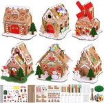 Fovths 6 Sets DIY Christmas Gingerbread House Kit 3D Christmas Cardboard Craft House Decoration DIY Build Gingerbread House for Holiday Arts Crafts Fun Home Activity Party Favors, Classic Style