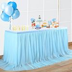 NSSONBEN Tulle Table Skirt Sky Blue Table Skirts Table Decoration for Baby Shower, Baby Shower Girls, Wedding, Birthday, Children's Birthday, Communion, 275 x 77 cm Blue Tulle Table Skirt