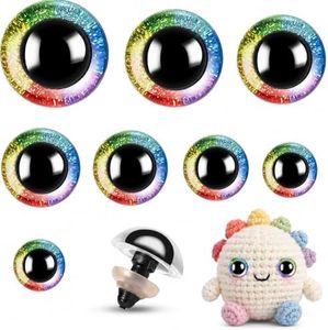 160pcs Rainbow Glitter Safety Eyes for Amigurumi Large Plastic Eye for Stuffed Animals for DIY Dolls Puppets Bear Crafts Animals Amigurumi Making Supplies(Rainbow)
