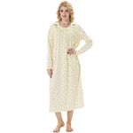 Keyocean Nightgowns for Women, Soft Cotton Comfy Lightweight Embroidered Long-sleeve Nightdress, Poinsettia Floral on Tender Yellow, Small