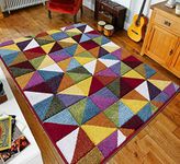 swift New Bright Multicolour Rug, Heat-Set Thick Polypropylene Multi Design Carpet, Comfy Geometric Pattern Mat for Floor, Bedroom, Living Room, Indoor Area, Multi Gmtrc Trngle, 160 x 230 cm