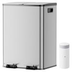 YASHE Dual Rubbish Bin with Lid, 2x20L Recycling Bin for Kitchen, 2 Compartment Pedal Bin with 20 Rubbish Bags, Removable Inner Bucket, Soft Close, 2 Carbon Filters