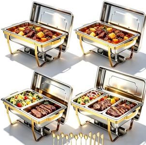 EffiQ-Rate 4 Pack Stainless Steel Chafing Dishes for Buffet, 9 QT Capacity with 7 Pans and Serving Utensils Food Warmers for Parties, Weddings, Events Hosting, Family Gatherings,Upgraded Base Design