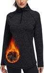 Miusey Long Sleeve Workout Tops for Women to Wear with Leggings,Ladies Hiking T-Shirt with Zipper Classy Plain Quick Drying Polo Pullover Stretch Athletic Pilates Cycling Tee Black2 M