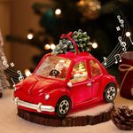 Lewondr Christmas Snow Globe Classic Car with Music and Light, 8 Different Christmas-themed Songs, 6 Hours Timer Function Snow Globe Powered by USB & Battery for Dining Table, Fireplace, Living Room