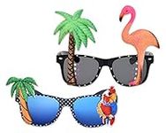 PLAY BLING 2 Pieces Hawaiian Tropical Novelty Sunglasses Flamingo Parrot Tree Party Glasses Eyewear for Fancy Dress