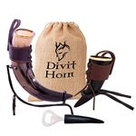 Divit Horn Genuine Viking Drinking Horn, Horn Shot, Bottle Opener (3 Pc. Set) | Authentic Medieval Beer Horn Tankard | Horn Cup/Stein | Burlap Gift Sack Included. (16 oz, Leather, Polished)