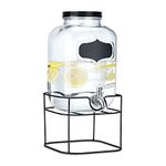 Navaris Drink Dispenser with Black Metal Stand - 5L (1.3 Gallon) Glass Drink Container with Tap - Beverage Dispenser with Gummy Seal and Stand