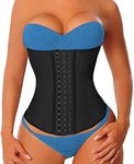 YIANNA Women's Latex Waist Trainer Long Torso Underbust Corsets Cincher Sport Girdle Body Shaper, Size XL (Black)