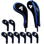 Andux Number Print Golf Iron Head Covers with Zipper Long Neck 10pcs/Set 5 Colors Optional