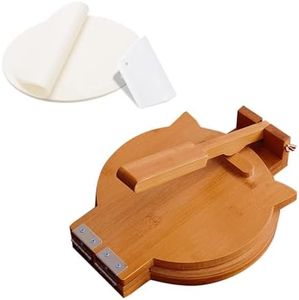 Wooden Tortilla Press - 10 Inch Bamboo Tortilla Maker with 50 Parchment Paper & Dough Cutter, Homemade Mexican Prensa Para Tortillas Dough Press for Burritos, Taco, Roti Brown