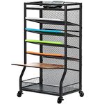 ThreeHio 7 Tier Rolling File Cart with Sliding Trays, Wood Metal File Organizer Beside Desk, Free-Standing File Holder, Paper Letter Tray Organizer Mesh Desk Organizer for Home Office School (Patent)