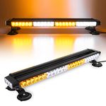 ROUTEKING Strobe Flashing Light Bar - 26.5" 54 LED Double Side High Intensity Automotive Warning Beacon, 12V/24V Emergency Lights with Magnetic Base, for Vehicles Car Truck Roof (Amber/White/Amber)