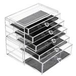 iPEGTOP Clear Acrylic Cosmetic Makeup Organiser Storage, Large 2 Tier Stackable 5 Drawers for Displaying Make Up Brushes, Lipsticks, Palettes, Nail Polish, Jewelry