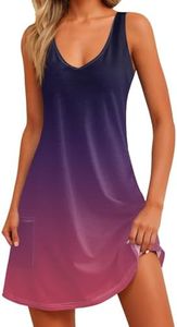 Womens Summer Dresses 2025 Casual V Neck Sleeveless Sundresses Flowy Beach Boho Tank Dress with Pockets