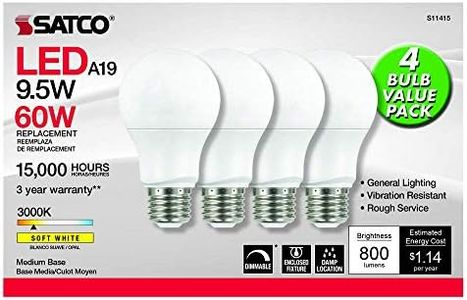 Satco 4.17 Inch 9.5W A19 LED Medium Base Replacement Lamp (Pack of 4)-3000 Color Temperature-Frosted Finish