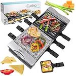 Dual Cheese Raclette Table Grill w Non-stick Grilling Plate and Cooking Stone- Deluxe 8 Person Electric Tabletop Cooker- Melt Cheese and Grill Meat and Vegetables at Once