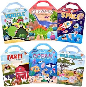 6 Set Puffy Sticker Books Activity for Kids, Animal, Farm, Dinosaurs, Space, Vehicle, Ocean, 3D Reusable Stickers for Boys and Girls, Travel Sticker Books for Kids Ages 3+