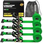 Rhino USA 2”x16’ E-Track Ratchet Straps: 4500lbs Max Break Strength Compatible with E Track Rail Systems Only– Perfect for UTV’s, ATV’s and Other Cargo (Green - 4 Pack)