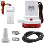 AIRTAK 2000GPH 12V Automatic Bilge Pump Kit with Float Switch - Includes 6FT Kink-Free PVC Hose,2 Stainless Steel Clamps & Thru-Hull Fitting - Ideal for Boats, Yachts, and Marine Applications