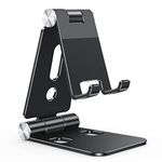 Foldable Cell Phone Stand, OMOTON Adjustable Aluminum Desktop Phone Holder Cradle Dock Compatible with iPhone 13/13 Mini/13 Pro/13 Pro Max/iPhone 12 Series, Samsung and Other Devices (4-9.7") (Black)