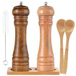 SZUAH Salt and Pepper Grinders,Oak Wooden Salt and Pepper Mills Shakers with Cleaning Brush, Ceramic Rotor with Strong Adjustable Coarseness[Set of 2]