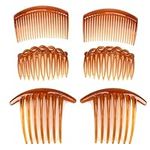 6 Pcs Hair Combs Slides, Plastic French Twist Side Combs Strong Hold Twist Teeth Slides Combs Hair Clips Accessories Brown Comb, Hair Comb Slide Set for Women Ladies Girls Thick Fine Hair Wedding