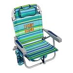 Striped Backpack Beach Chair - Deluxe Tommy Bahama Blue Green Folding Deck Chair, Sun Lounger with Card. Portable Outdoor Chair for Beach, Camping, Picnics BBQ or Birthday Parties