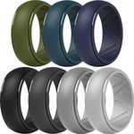 ThunderFit Men's Silicone Wedding Ring, Step Edge, with Breathable Grooves - 8.7mm Wide, 2.5mm Thick (Light Grey, Dark Grey, Navy Blue, Grey, Olive Green, Dark Blue, Black, 10.5-11 (20.6mm))