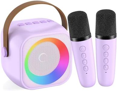 Mini Karaoke Machine for Kids Adults, Portable Bluetooth Speaker with 2 Wireless Microphones, Microphone and Speaker Set with Disco Light for Home Party Christmas Birthday Purple
