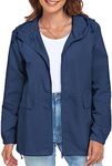 JMinger Women's Lightweight Raincoat Waterproof Packable Outdoor Windproof Hooded Active Rain Jacket S-XXL, Navy Blue, Large