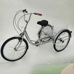 wanwanper 24 Inch Adult Trike Tricycle, 3 Wheels Bike Bicycle, Tricycle for Adults, 6 Speed Bike with Shopping Basket, adjustable tricycle for Cities, Beaches, Bike Paths and Various Roads (silver)