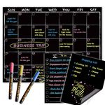 Magnetic Chalkboard Monthly Calendar with neon Bright Liquid Chalk Markers – Black Refrigerator Monthly Planning Board w/Bonus - Grocery List and Notepad for Kitchen Refrigerator