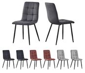 Set of 2 Faux Matte Suede Leather Dining Chairs With metal Legs home& restaurants henri (Dark Grey)