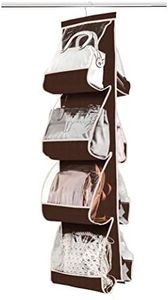 ZOBER Hanging Purse Organizer for Closet Clear Handbag Organizer for Purses, Handbags, Towels Etc. 8 Easy Access Clear Vinyl Pockets with 360 Degree Swivel Hook, Java, 48” L x 13.8” W