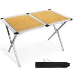 TIMBER RIDGE Camping Table with Slatted Top, 110x70cm Aluminium Roll Up Garden Table, Folding Picnic Table for 4-6 People, Fold up Table Portable with Carrying Bag for Beach Fishing Outdoor BBQ