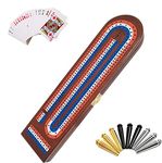 TUAHOO Wooden Cribbage Board Game with 3 Lane Cribbage Board, 9 Metal Pegs, Playing Cards - Traditional Table Board Games for Kids Adults Family Party Fun