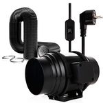 Brogachy 6 Inch Quiet Duct Fan (UK plug)150mm Inline Extractor Fan Smoke Exhaust Fan With 3m Flexible Vent Hose Pipe, For Grow Tents, Hydroponics, Bathroom, Office,Home use Ventilation.