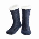 SIHOHAN Mens Slipper Socks Super Thick Thermal Fluffy Cosy Bed Socks Winter Fuzzy Fleece Lined Warm Non Slip Christmas Socks with Grippers (Navy)