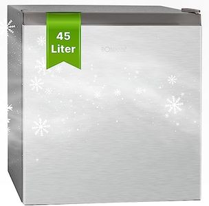 Bomann Mini Kühlschrank 45L mit Gefrierfach, leise Kühlbox klein für Küche Büro Camping und Gaming, Kühlschrank klein Türanschlag wechselbar - Minikühlschrank Getränkekühlschrank Minibar KB 7245 inox