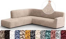 PAULATO BY GA.I.CO. Sectional Sofa Cover - Corner Sofa Cover - Bumper Chaise Couch Covers - Washable Couch with Ottoman Slipcover - Microfibra - Tapioca (Left Facing Bumper Chaise Sectional)