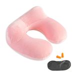 Makimoo Inflatable Travel Pillow, Neck Pillow Support for Traveling, Airplanes, Cars, and Offices with Compact Carrying Bag, Soft Velvet Washable Cover, Ideal for Adult Sleepers (Pink)