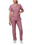 Adar Pro Heather Breakthrough Plus Scrub Set for Women - Enhanced V-Neck Top & Multi Pocket Pants - 4400H - Heather Wine - M