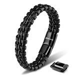 SERASAR 20cm Black Bracelet for Men - Genuine-Leather Gift-Box Cowhide Braided Adjust-Able Magnetic-Clasp Multi-Layer Wrap Jewellery-Box Rope Man Mans Male Boy Boys Mens Bracelets Band Jewelry Magnet