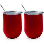 QUTHZZHY 2 Pack Wine Tumbler with Lid, 12 oz stainless steel wine glasses, Double Wall Vacuum Insulated Travel Tumbler Cup Keep Cold or Hot for Coffee, Wine, Cocktails, Ice Cream(Red)