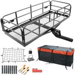 Hitch Cargo Carrier 60"x24"x14", 510 lbs Capacity Folding Rear Luggage Rack Fits 2" Receiver on Car SUV Pickup, Hitch Rack with Stablizer, Waterproof Bag, Net, Ratchet Straps, Straps Lock