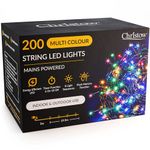 CHRISTOW Christmas Fairy Lights, Multi-Coloured LED String Lighting with Timer, Indoor & Outdoor, Tree Lights, Mains Operated, 8 Light Modes Flashing & Static, Green Cable (200 LED / 20m Lit Length)