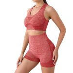 BEASTRIBE - Women's Sports Wear Seamless 2pcs set Scrunch Butt Yoga Shorts & Sports Bra Workout Set, High Waist Butt Lifting Gym Activewear (L/XL, Red)