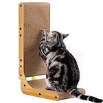Poils bebe L Shape Cat Scratcher, 26.8 Inch Cat Scratchers for Indoor Cats, Protecting Furniture Cat Scratch Pad, Cardboard Cat Scratching with Ball Toy, Catnip, Large